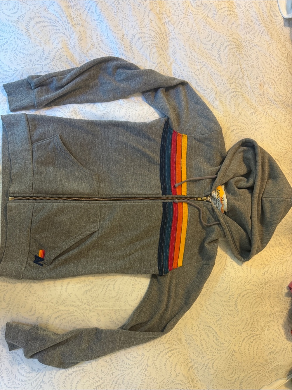 Aviator Nation Gray Zip-Up Hoodie with Stripes